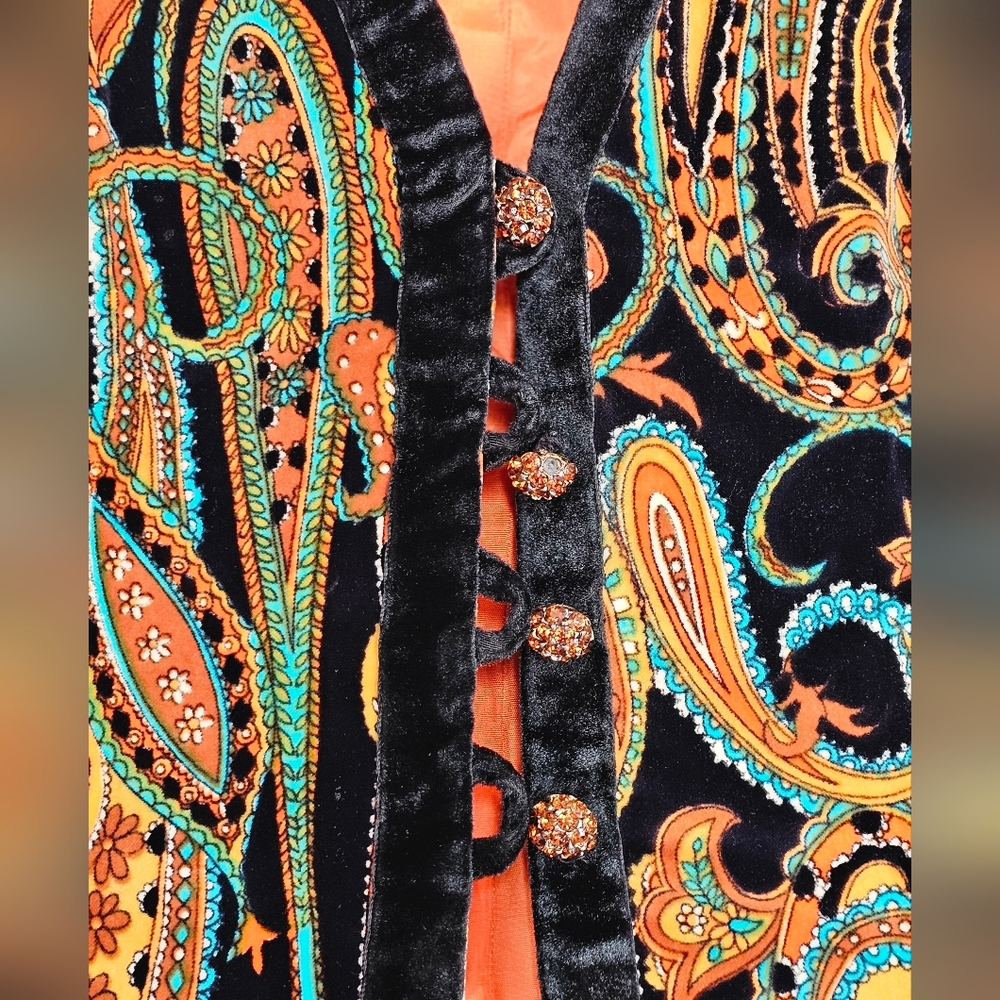 Retro 70s Velour Paisley Print Long Vest Or Tunic - Picture 3 of 7